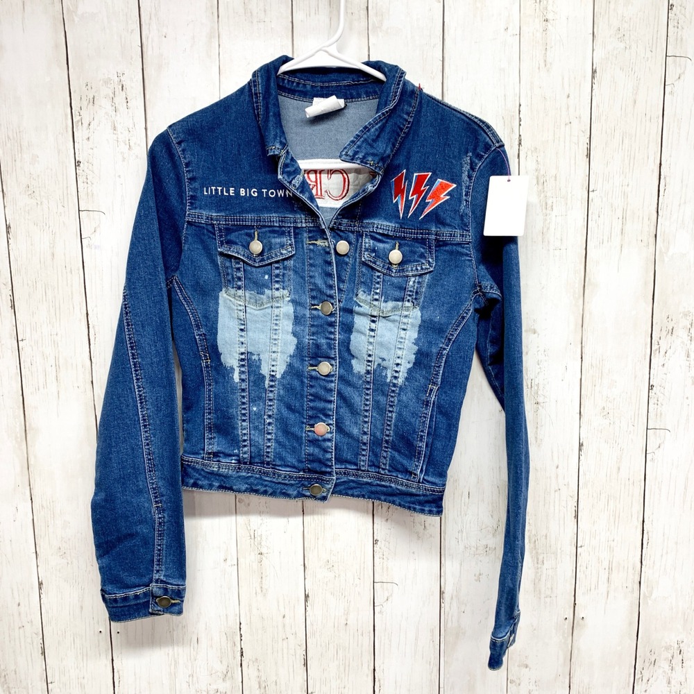 Little Big Town Girl Crush Denim Jacket‎ Women S Blue Distressed Concert Band S